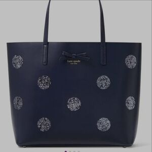 Kate Spade Dewey Street Little Len Large Open Tote Bag Glitter Polka Dots